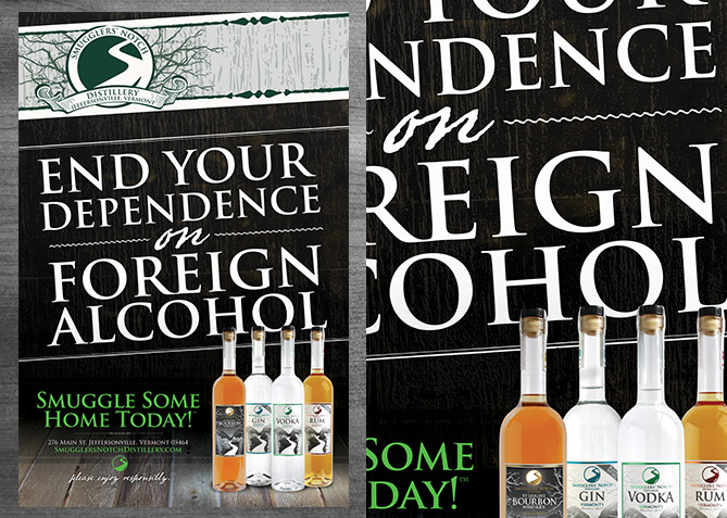 Advertising for Smugglers' Notch Distillery