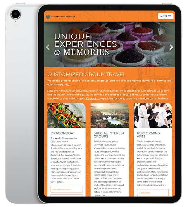 Website design for American Expeditions - ipad view.