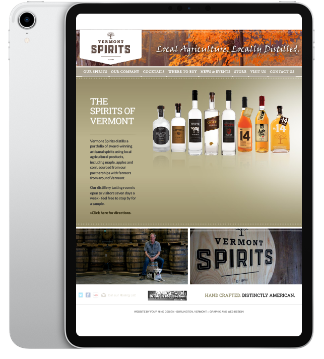 Website design for Vermont Spirits - ipad view.