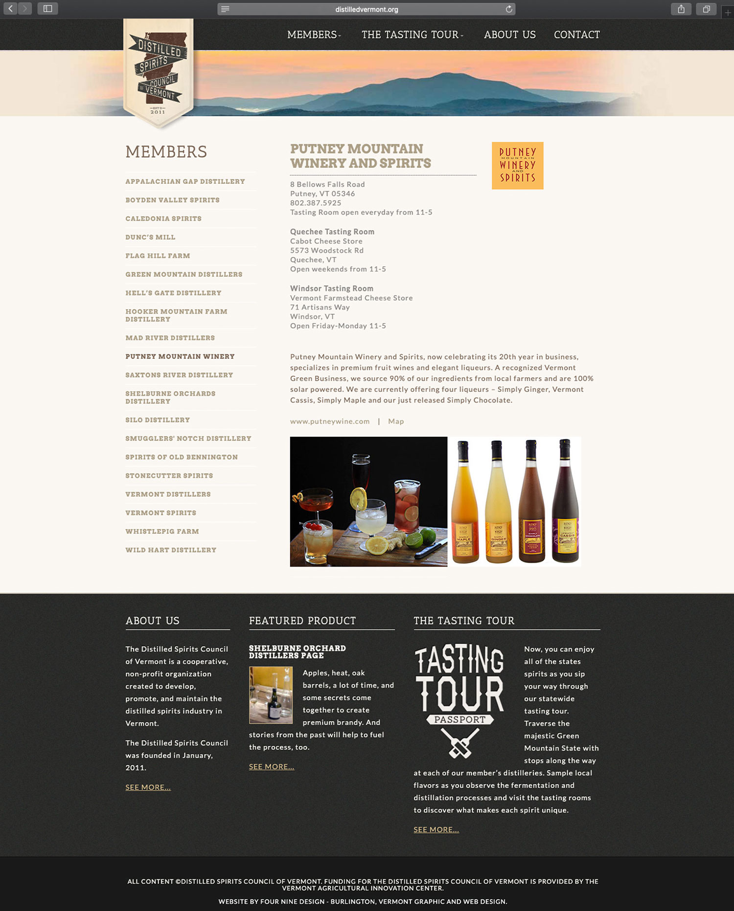Website design and website development for Distilled Spirits Council of Vermont - secondary page view.
