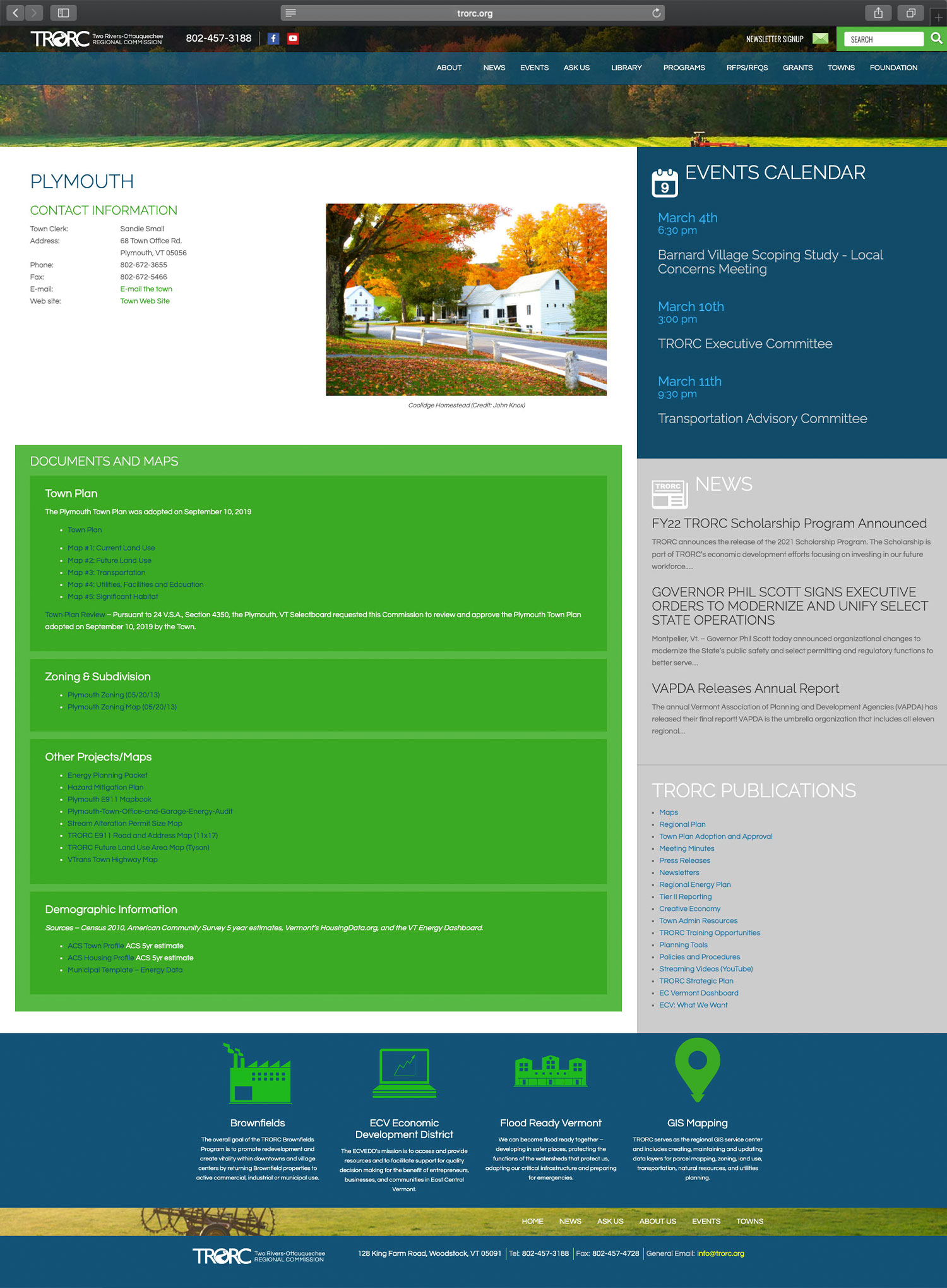 Website design and website development for T.R.O.R.C. - secondary page view.