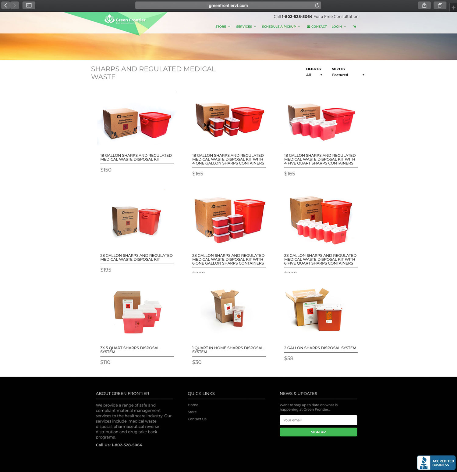 Website design and website development for Green Frontier - secondary page view.