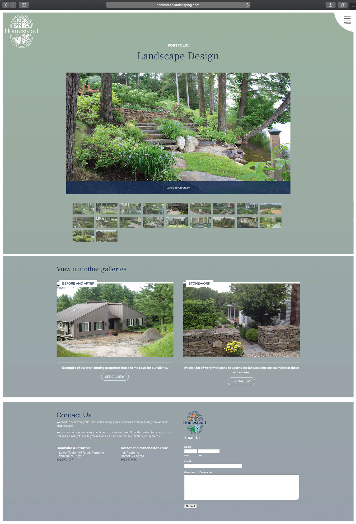 Website design and website development for Homestead Landscaping - secondary page view.