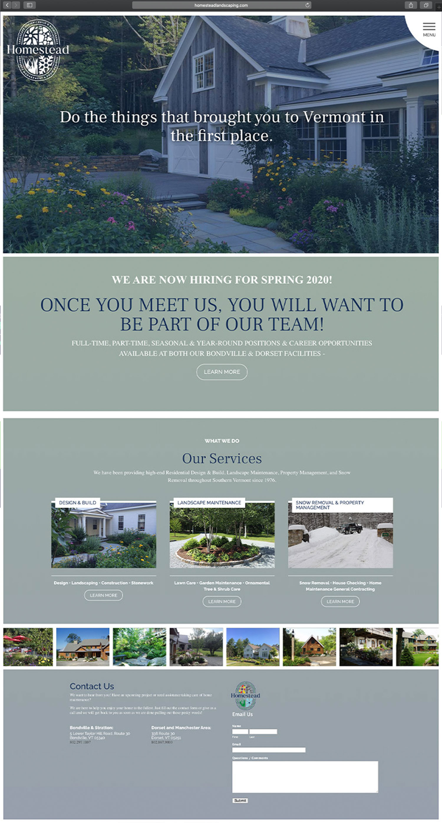 Website design and website development for Homestead Landscaping - homepage view.