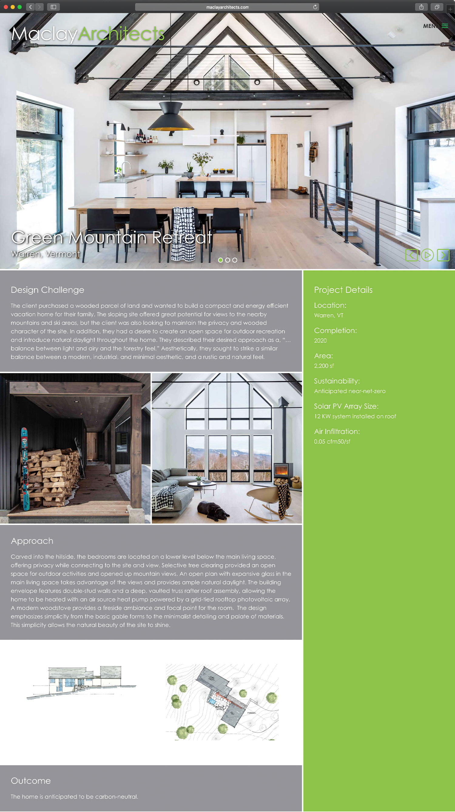 Website design and website development for Maclay Architects - secondary page view.