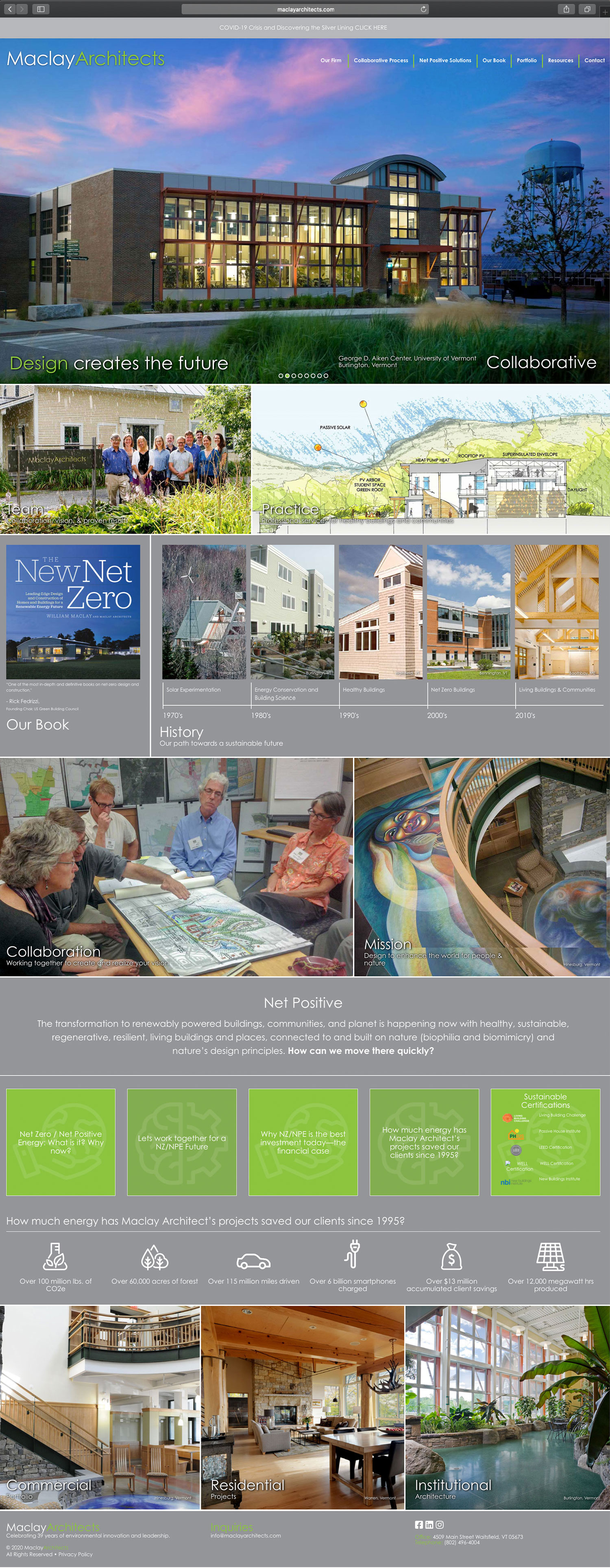 Website design and website development for Maclay Architects - homepage view.