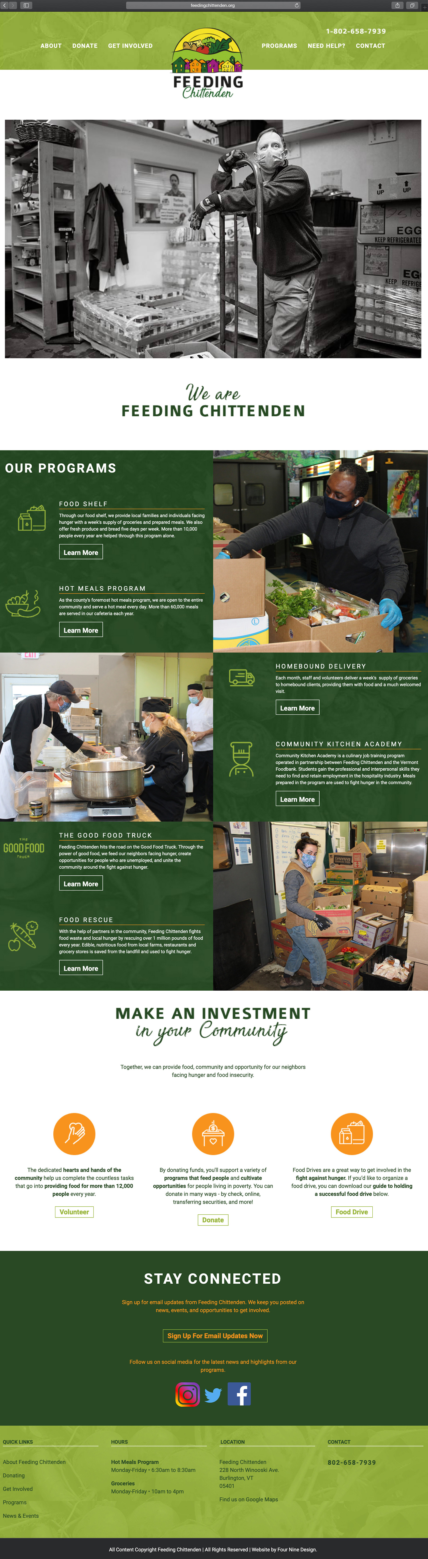Website design and website development for Feeding Chittenden - homepage view.