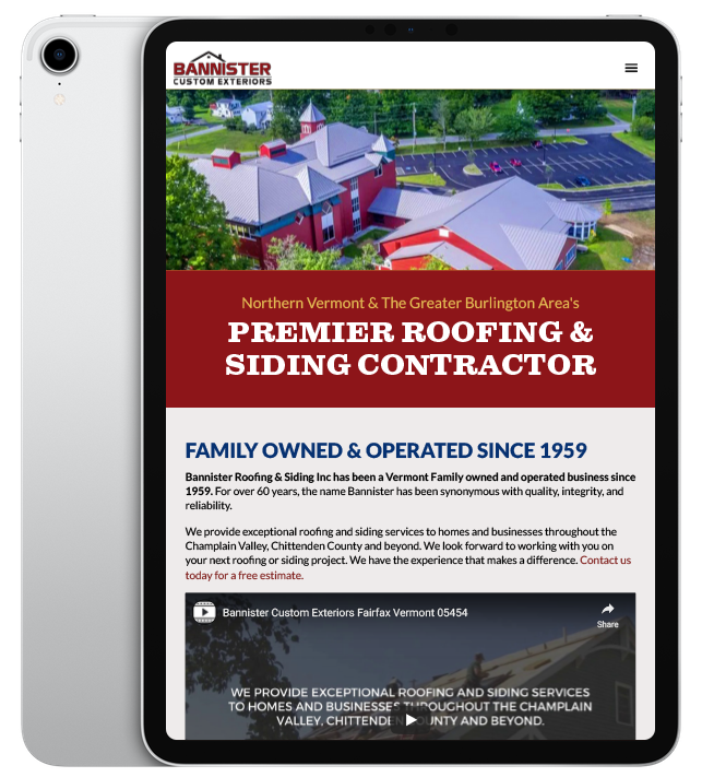 Website design for Bannister Roofing and Custom Exteriors - ipad view.
