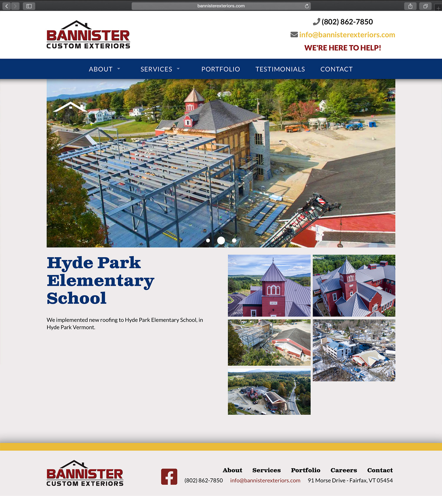 Website design and website development for Bannister Roofing and Custom Exteriors - secondary page view.