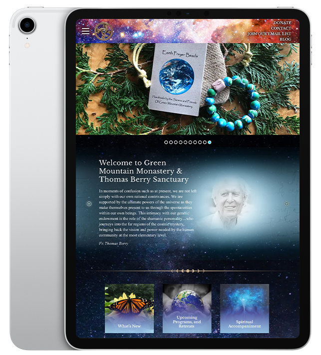 Website design for Green Mountain Monistary - ipad view.