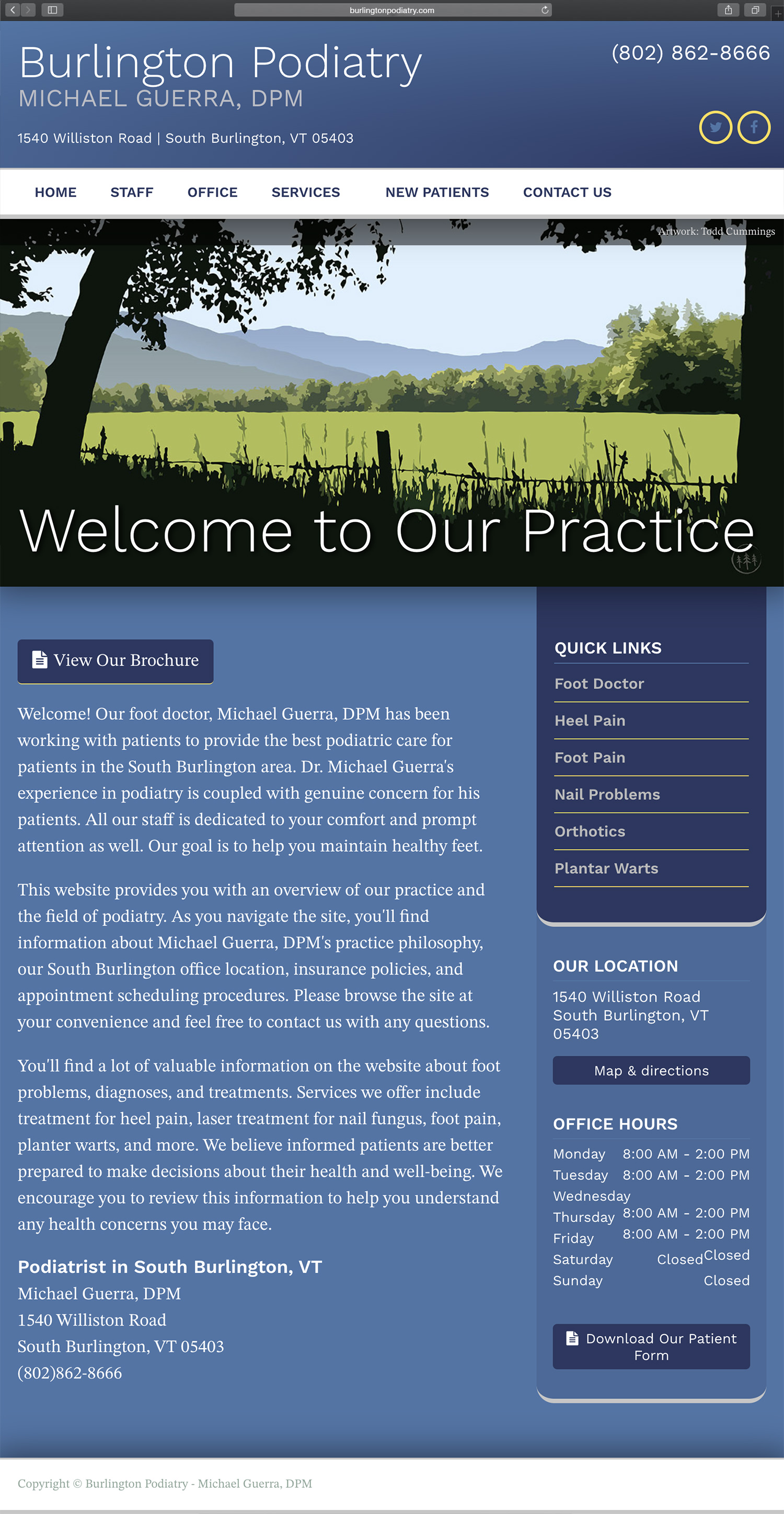 Website design and website development for Burlington Podiatry - homepage view.