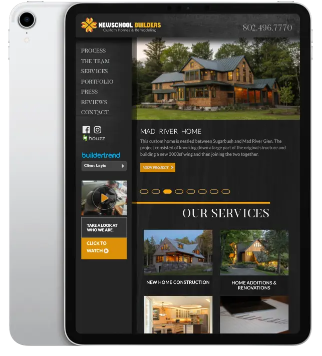 Website design for New School Builders - ipad view.
