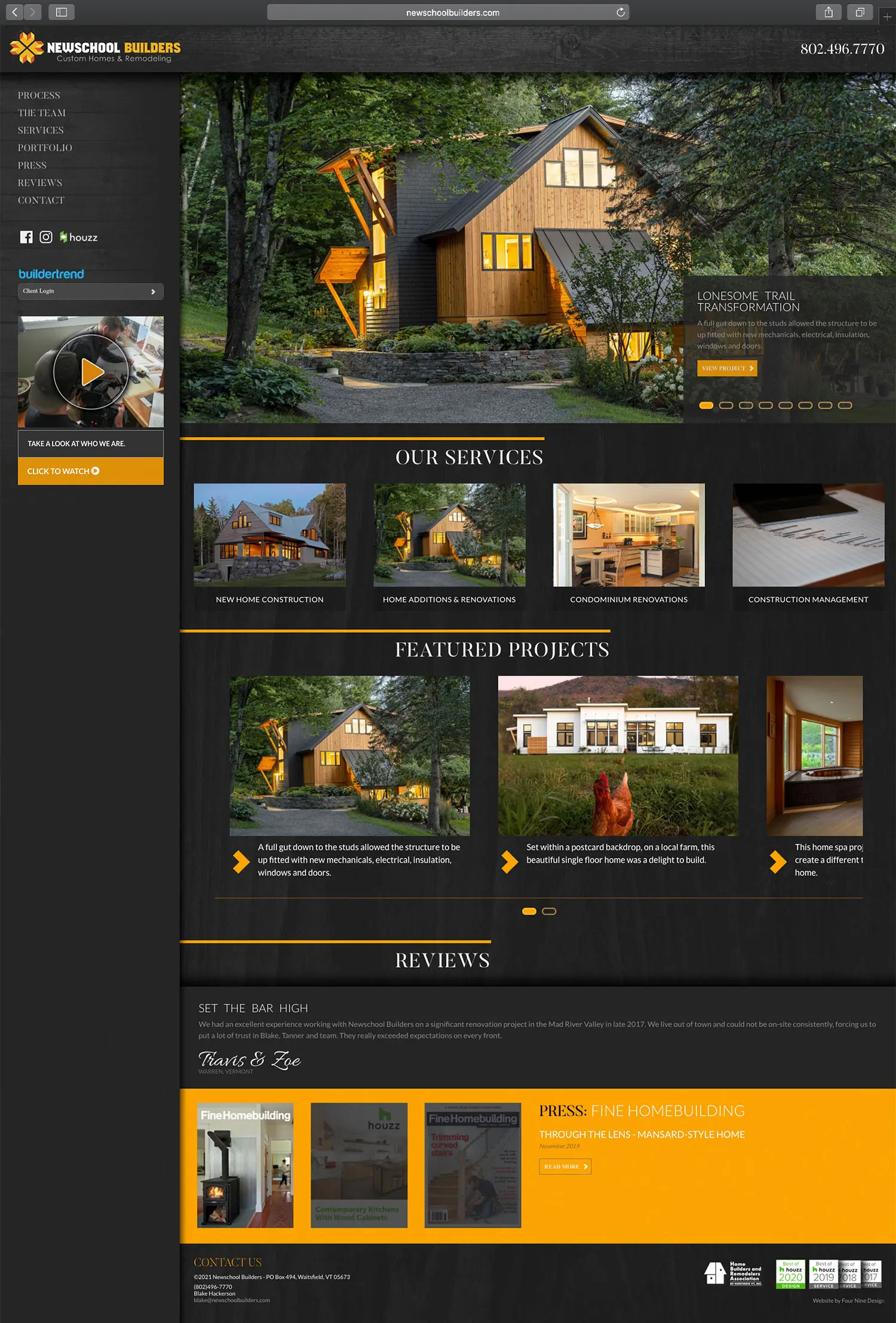 Website design and website development for New School Builders - homepage view.