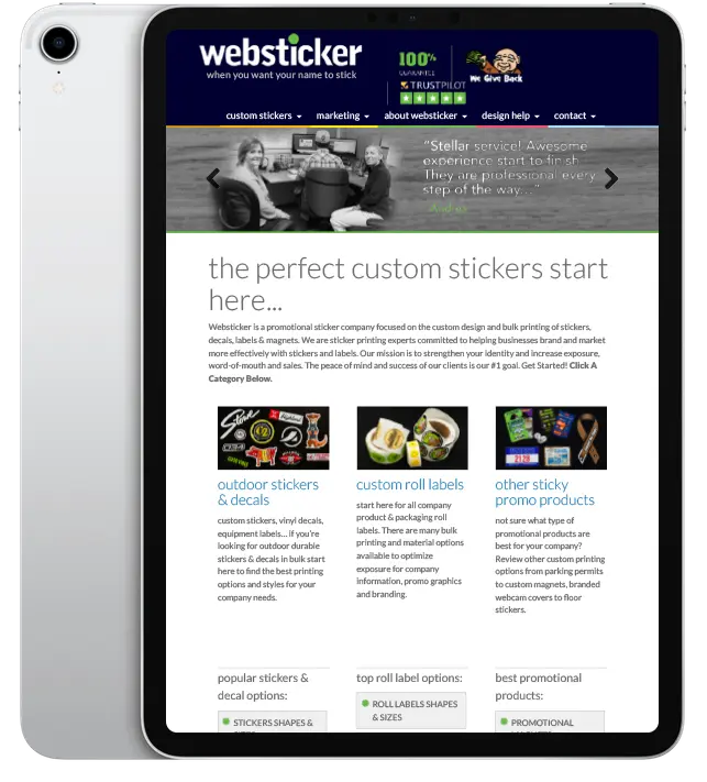 Website design for Websticker - ipad view.