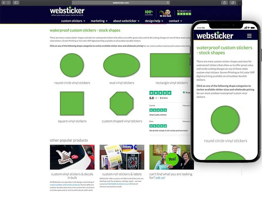 Website development for Websticker - desktop and mobile view.