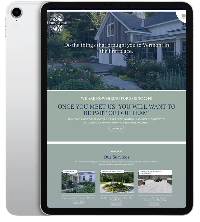 Website design for Homestead Landscaping - ipad view.