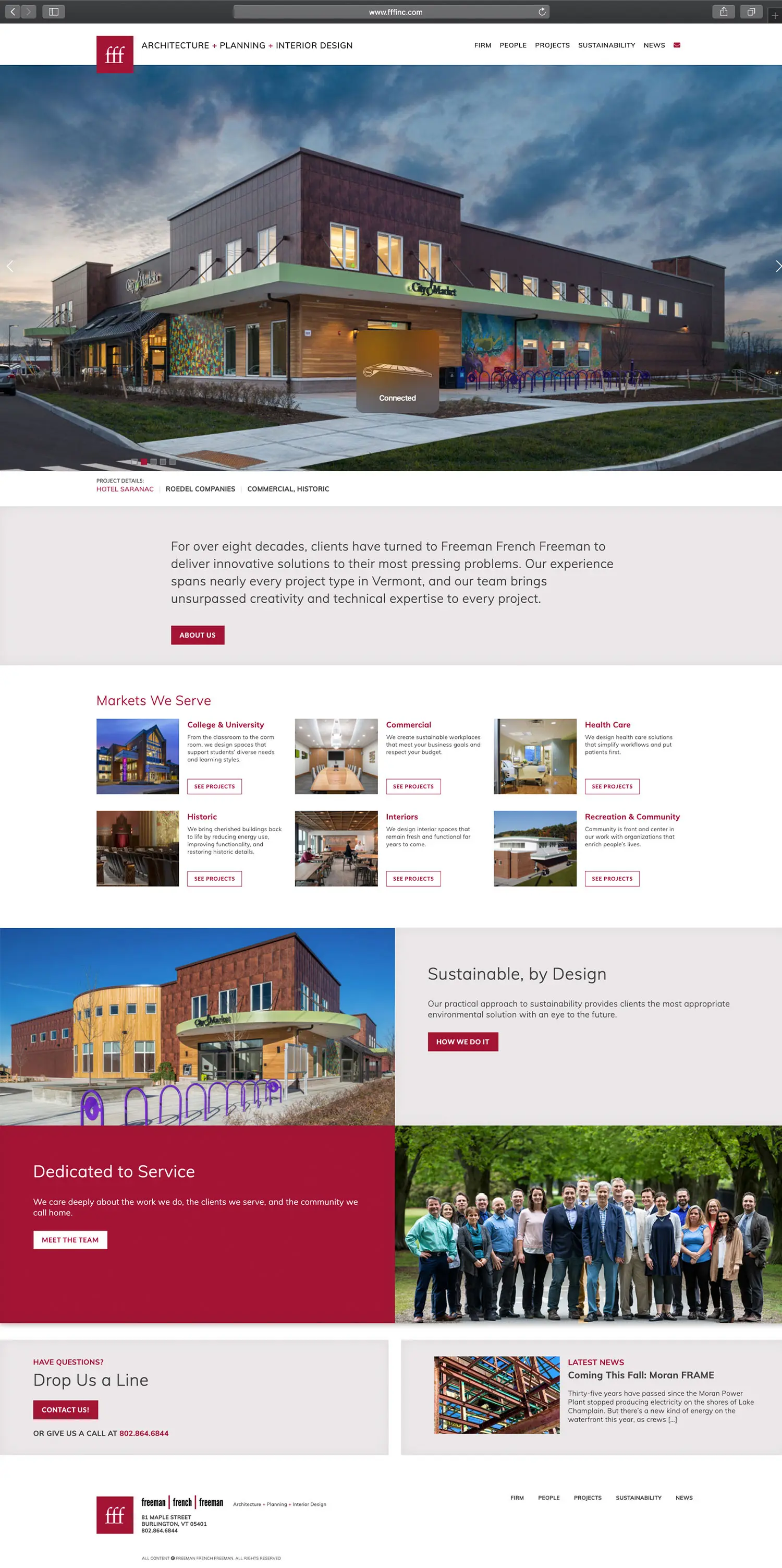 Website design and website development for FFF - homepage view.