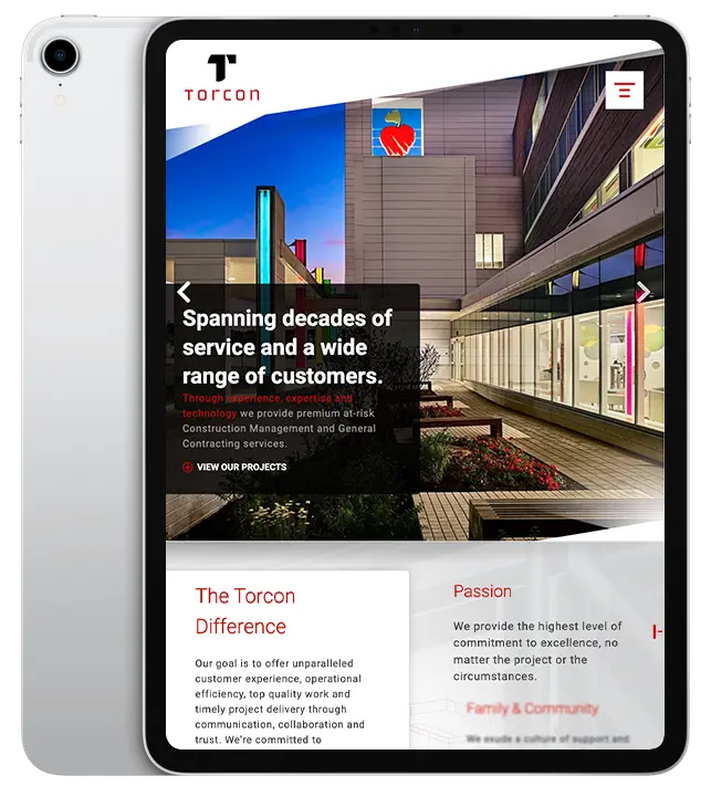 Website design for Torcon - ipad view.