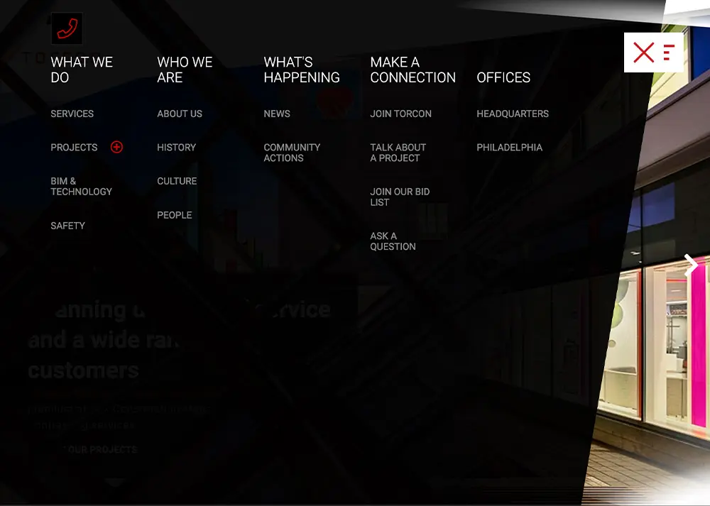 Website Design and Development for Torcon - Custom Navigation