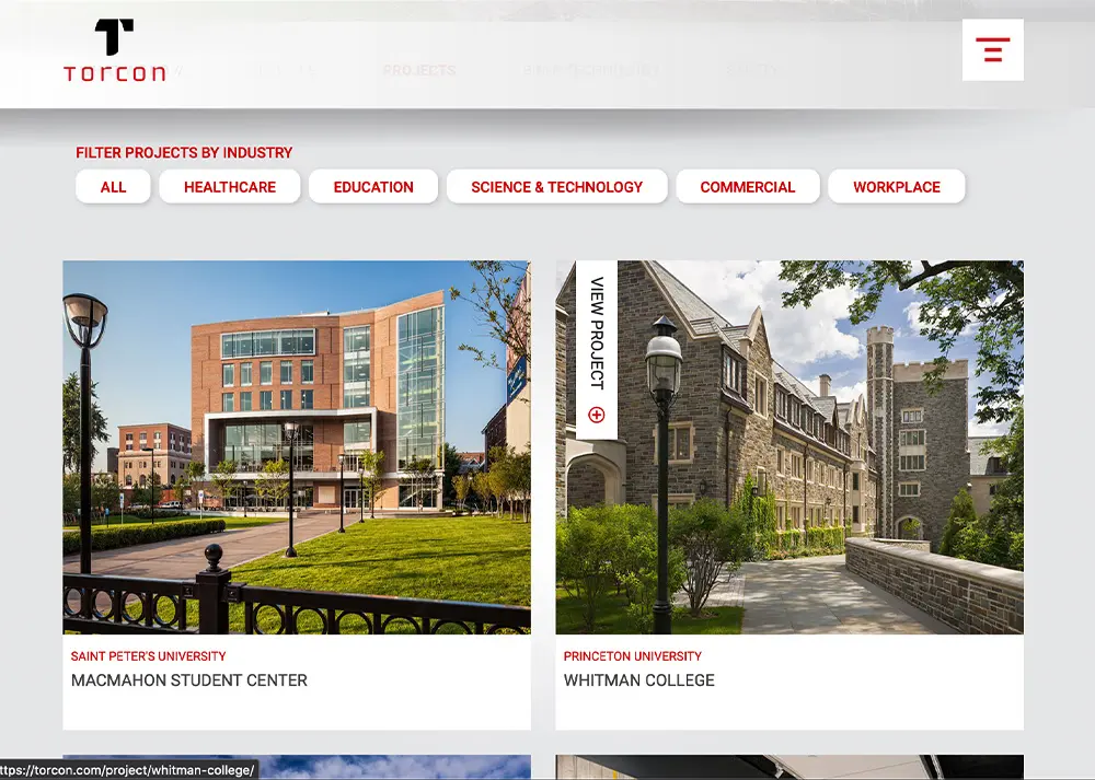 Website Design and Development for Torcon - Projects Page Secondary