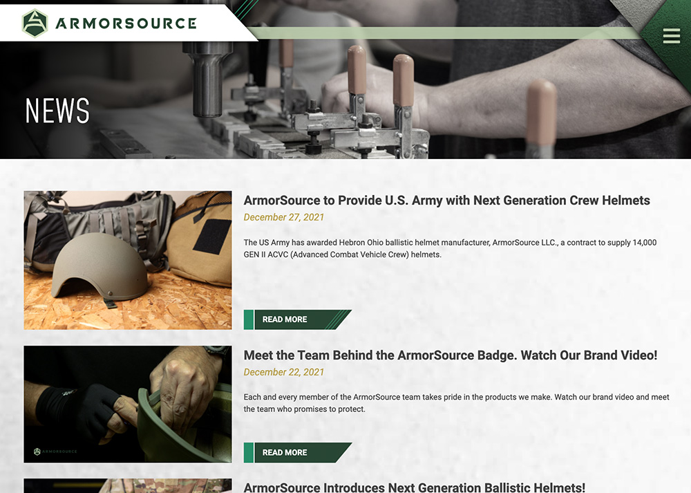 Website Design and Development for ArmorSource - Secondary Page