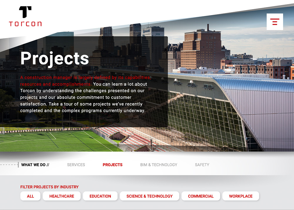 Website Design and Development for Torcon - Projects Page