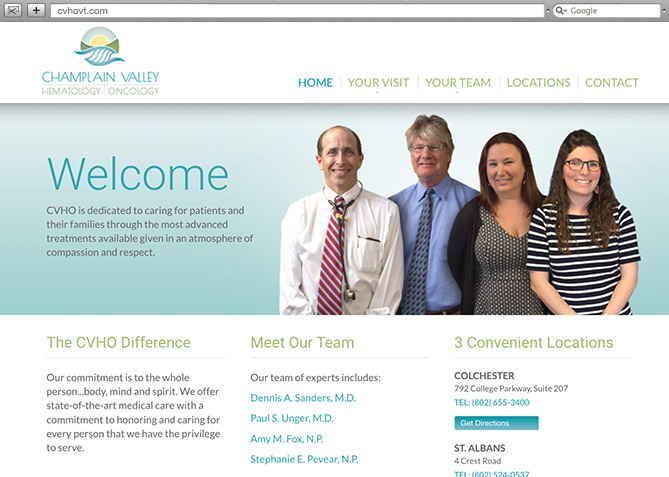 Responsive Website Design, Responsive Website Development for Champlain Valley Hematology & Oncology